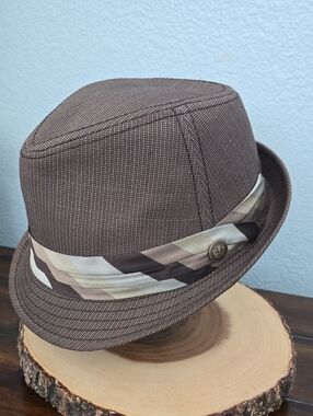 GOORIN BROS Fedora Trilby Hat Brown Tweed Satin Band Size LARGE
